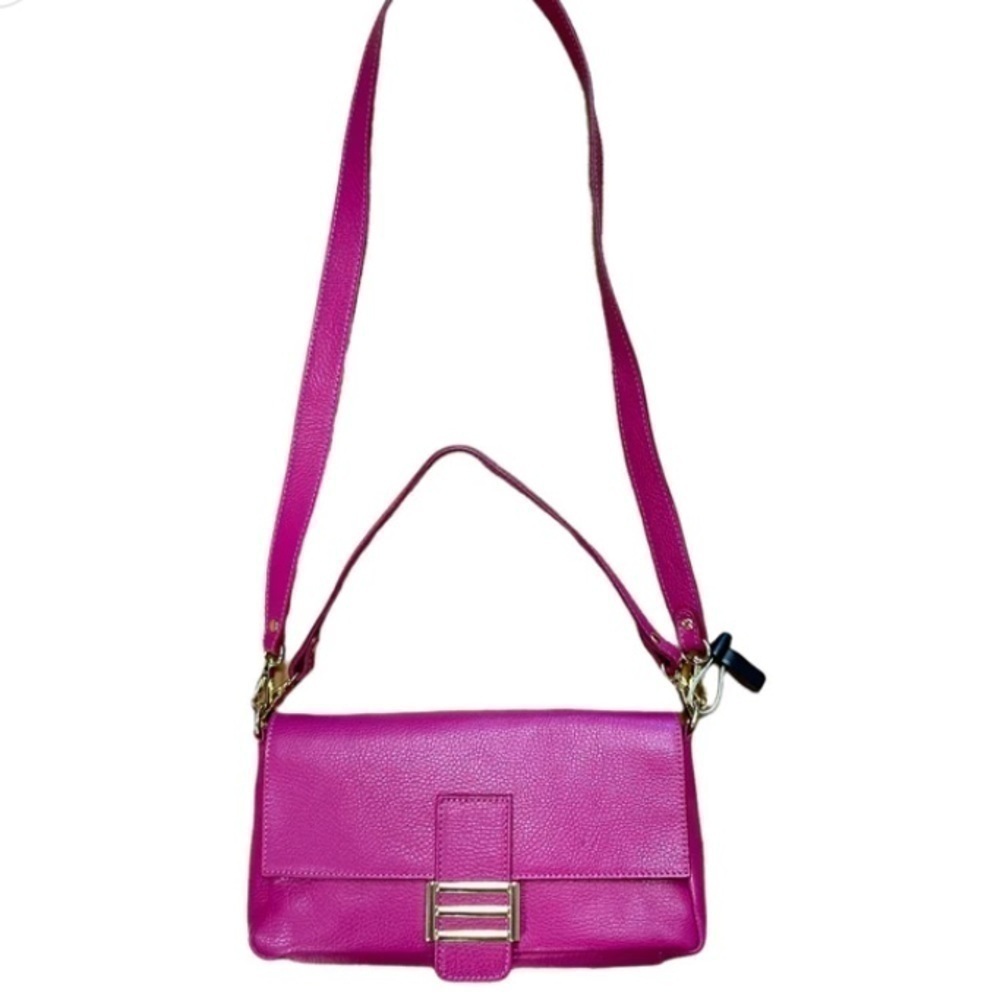 Divina Firenze Italian Pebbled Leather Pink Clutch/Crossbody/Shoulder Bag